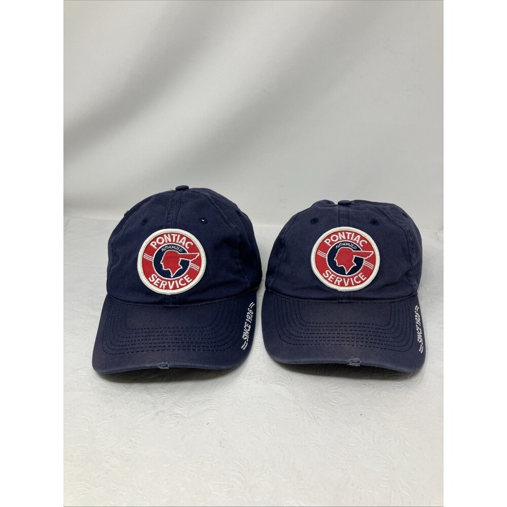 2 PONTIAC Cap Hat Authorized Service Patch Adjustable Strapback Blue embroidered
